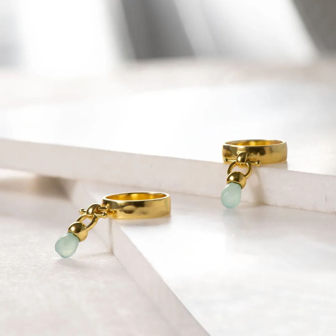 Brio - Aqua Chalcedony Gemstone Design and 14K Gold on Sterling Silver Horse Bit Ring