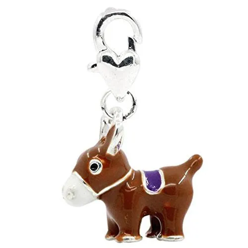 Brown Donkey Clip on Pendant for European Charm Jewelry w/ Lobster Clasp