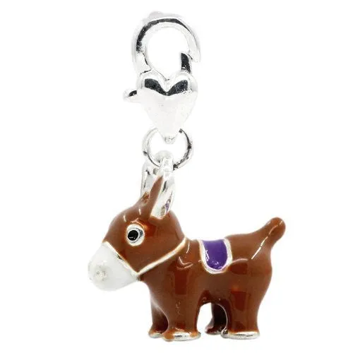 Brown Donkey Clip on Pendant for European Charm Jewelry w/ Lobster Clasp