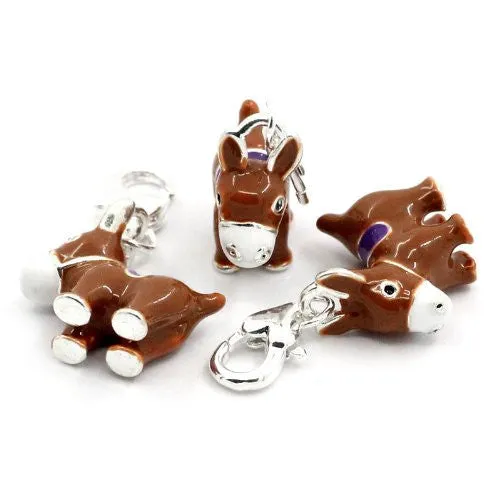 Brown Donkey Clip on Pendant for European Charm Jewelry w/ Lobster Clasp