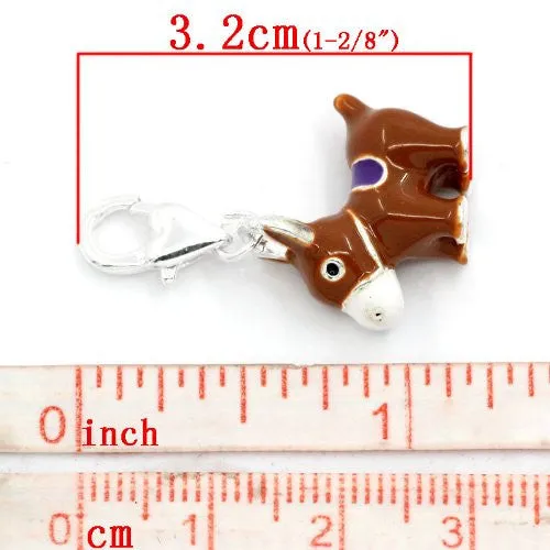 Brown Donkey Clip on Pendant for European Charm Jewelry w/ Lobster Clasp