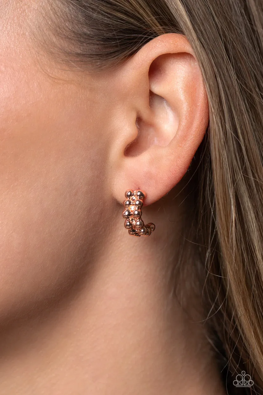 Bubbling Beauty - Copper - Studded Paparazzi Tiny Hoop Earrings