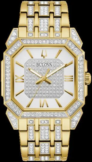 Bulova Octava Crystal Mens Watch-Gold