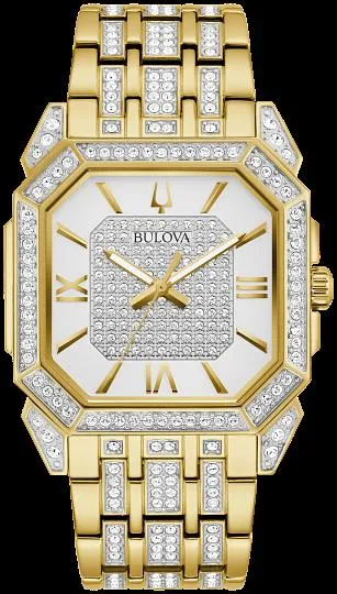 Bulova Octava Crystal Mens Watch-Gold