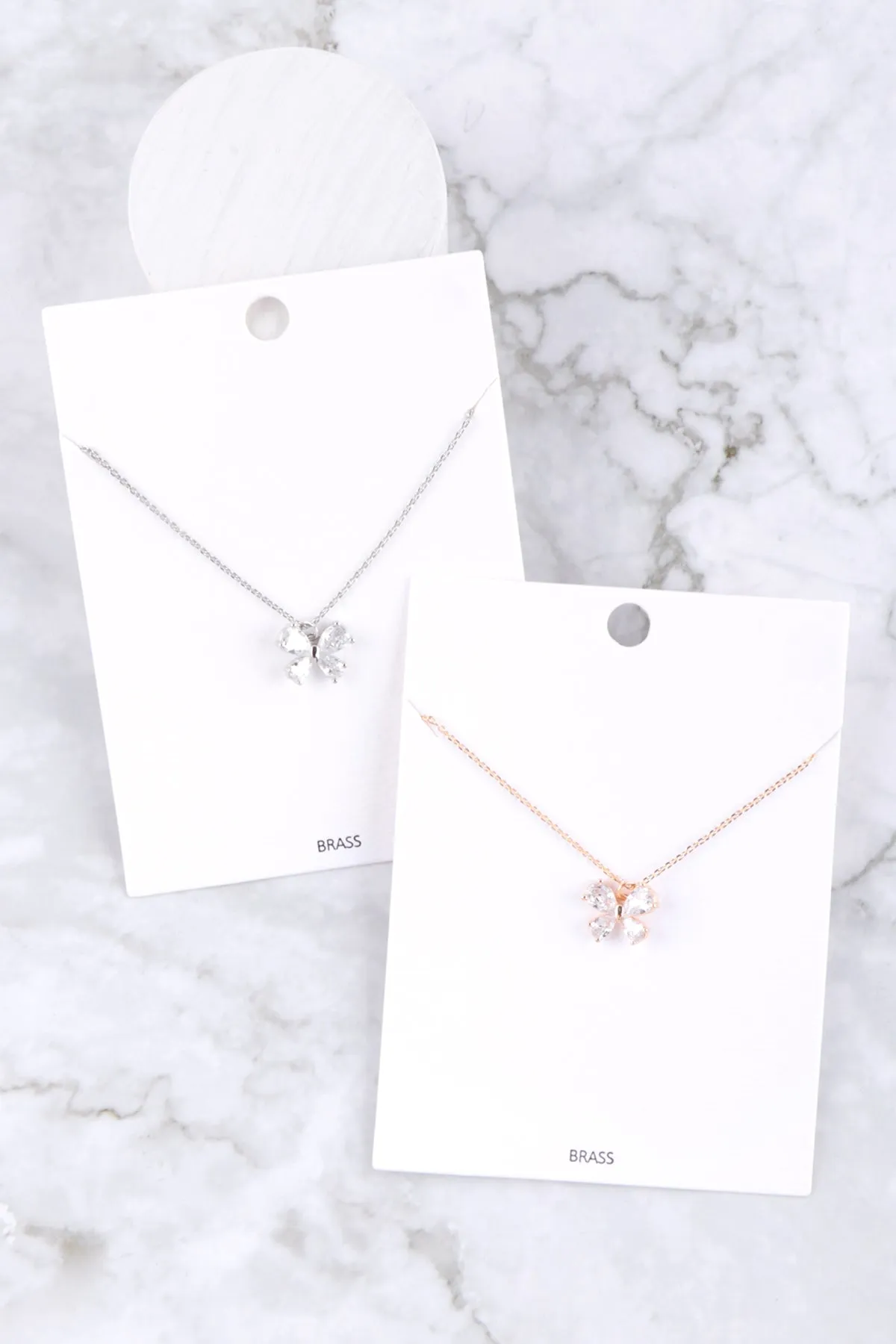 BUTTERFLY CUBIC ZIRCONIA PENDANT BRASS NECKLACE