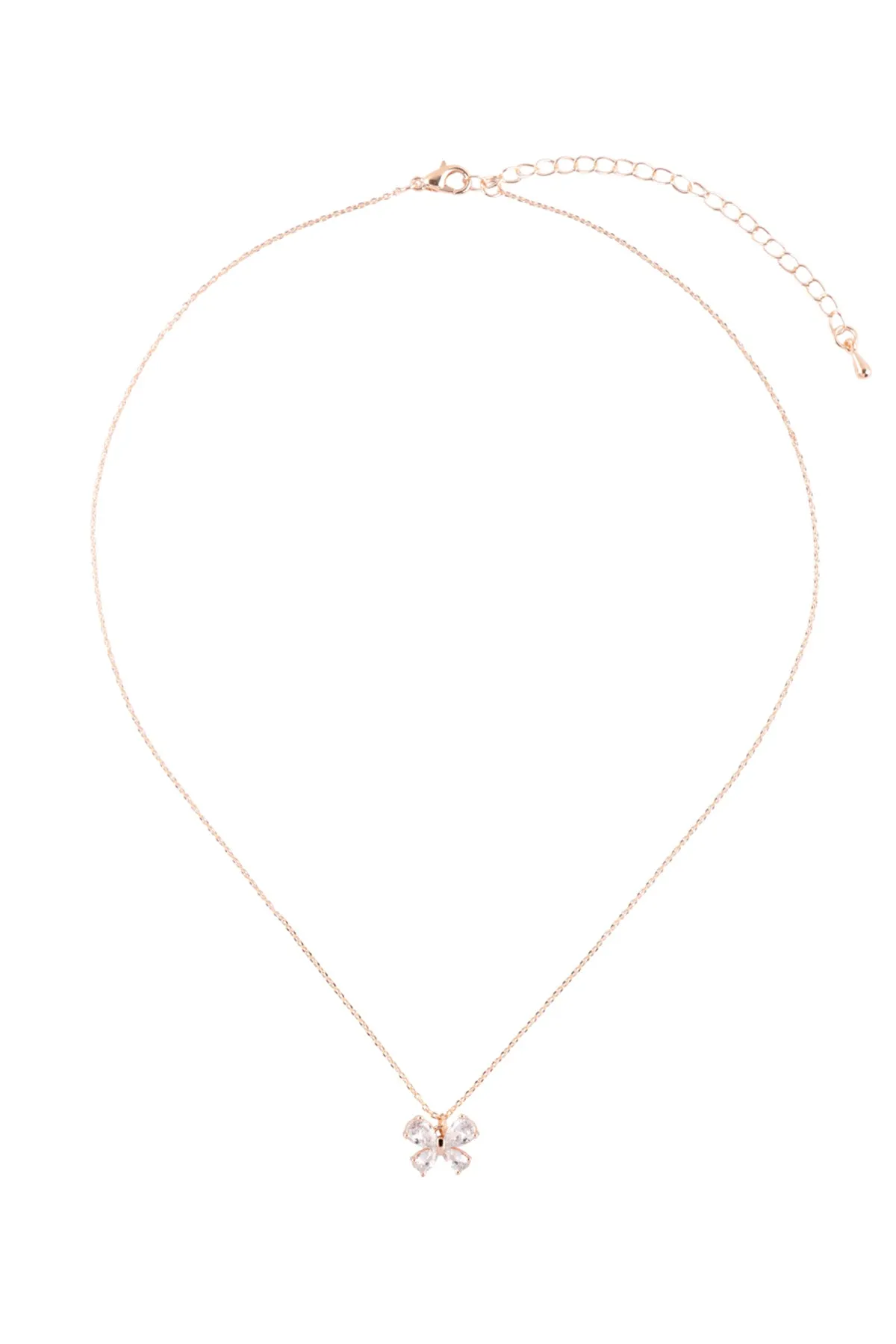 BUTTERFLY CUBIC ZIRCONIA PENDANT BRASS NECKLACE