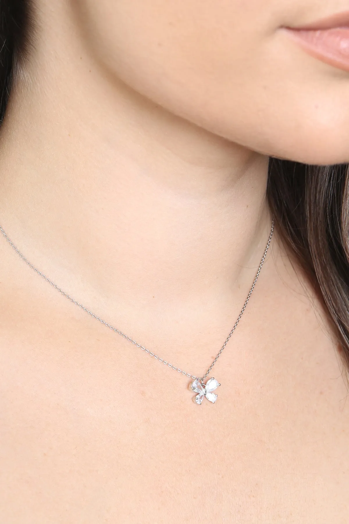 BUTTERFLY CUBIC ZIRCONIA PENDANT BRASS NECKLACE