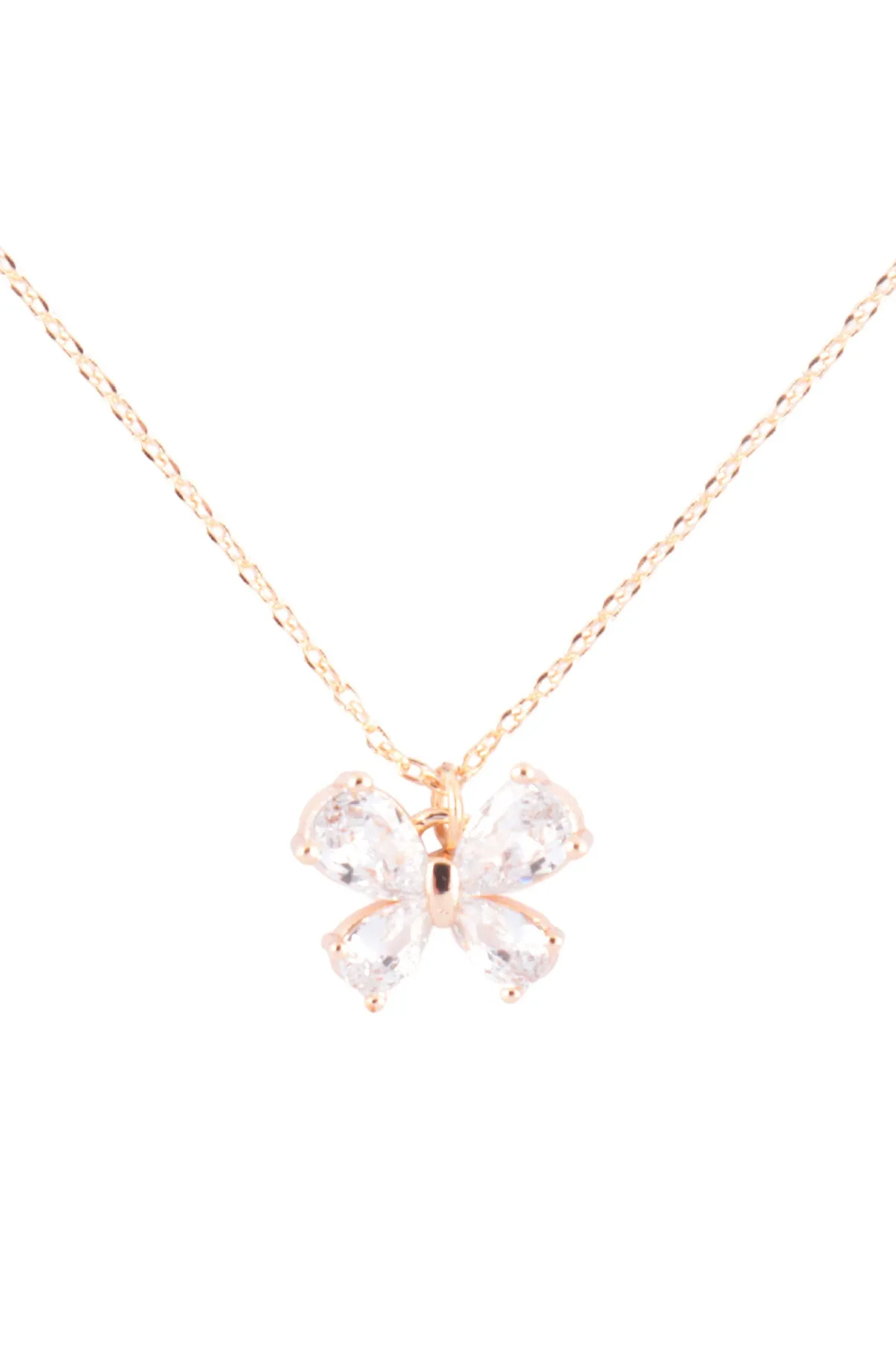 BUTTERFLY CUBIC ZIRCONIA PENDANT BRASS NECKLACE