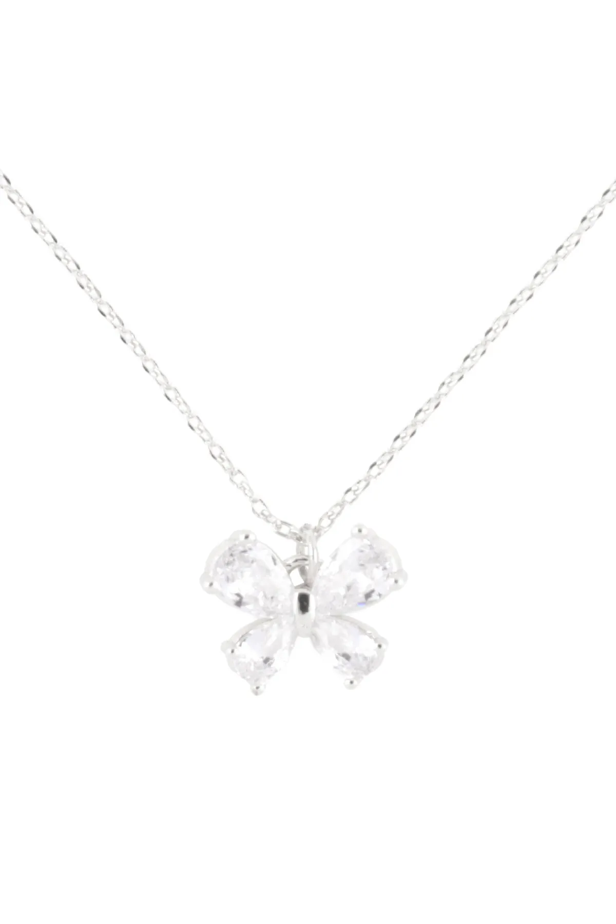 BUTTERFLY CUBIC ZIRCONIA PENDANT BRASS NECKLACE
