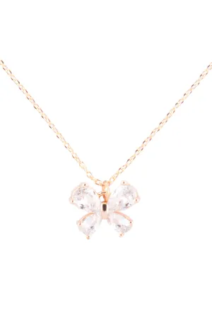 BUTTERFLY CUBIC ZIRCONIA PENDANT BRASS NECKLACE