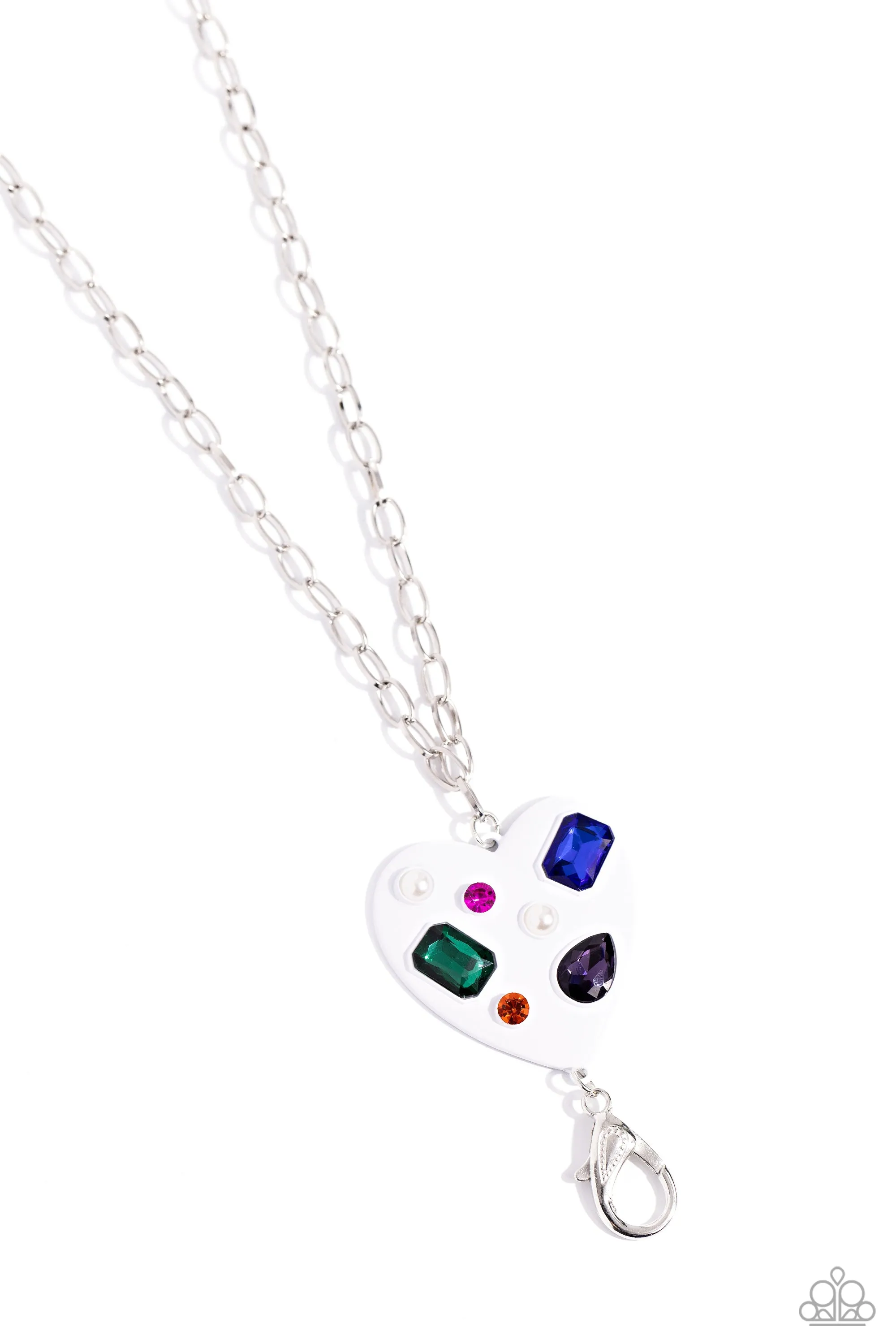Candid Compilation - White - Painted Heart Colored Gem Paparazzi Lanyard Necklace