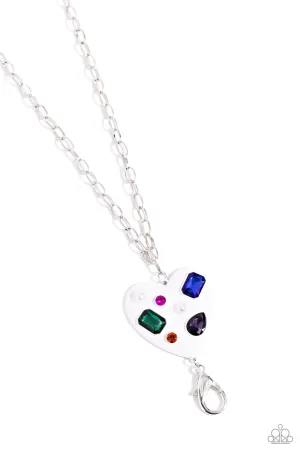 Candid Compilation - White - Painted Heart Colored Gem Paparazzi Lanyard Necklace