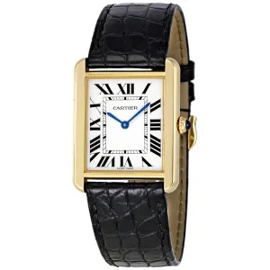 Cartier Tank Solo Silver Dial 18kt Yellow Gold Black Leather Unisex Watch W5200004
