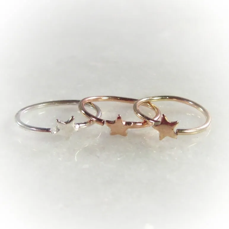 Cartilage Hoop Earring Star- ENDLESS Choose Your Diameter, Gauge, Metal