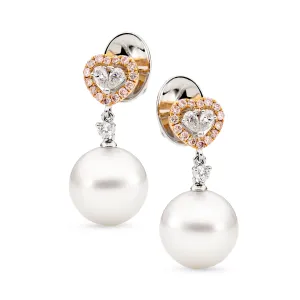 'Cherish' Pink Diamond & Australian South Sea Pearl Earrings
