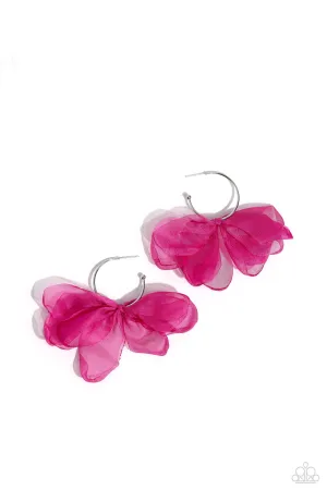 Chiffon Class - Pink - Tied Bow Paparazzi Hoop Earrings