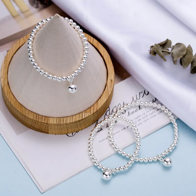 Children's Bracelets:  Sterling Silver Ball Bracelet 14cm, with Ball Charm and Gift Box Age 2 - 6 
