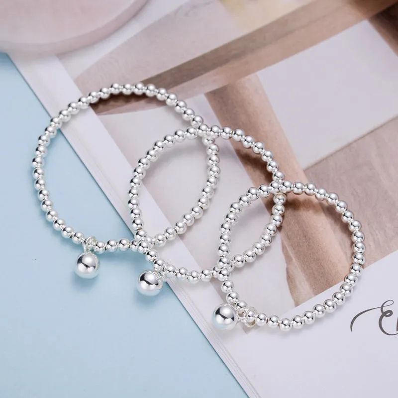 Children's Bracelets:  Sterling Silver Ball Bracelet 14cm, with Ball Charm and Gift Box Age 2 - 6 