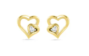 Children's Earrings:  14K Gold Over Sterling Silver CZ Heart on Heart