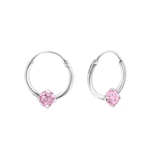 Children's Sterling Silver 'October Birthstone' Hoop Earrings