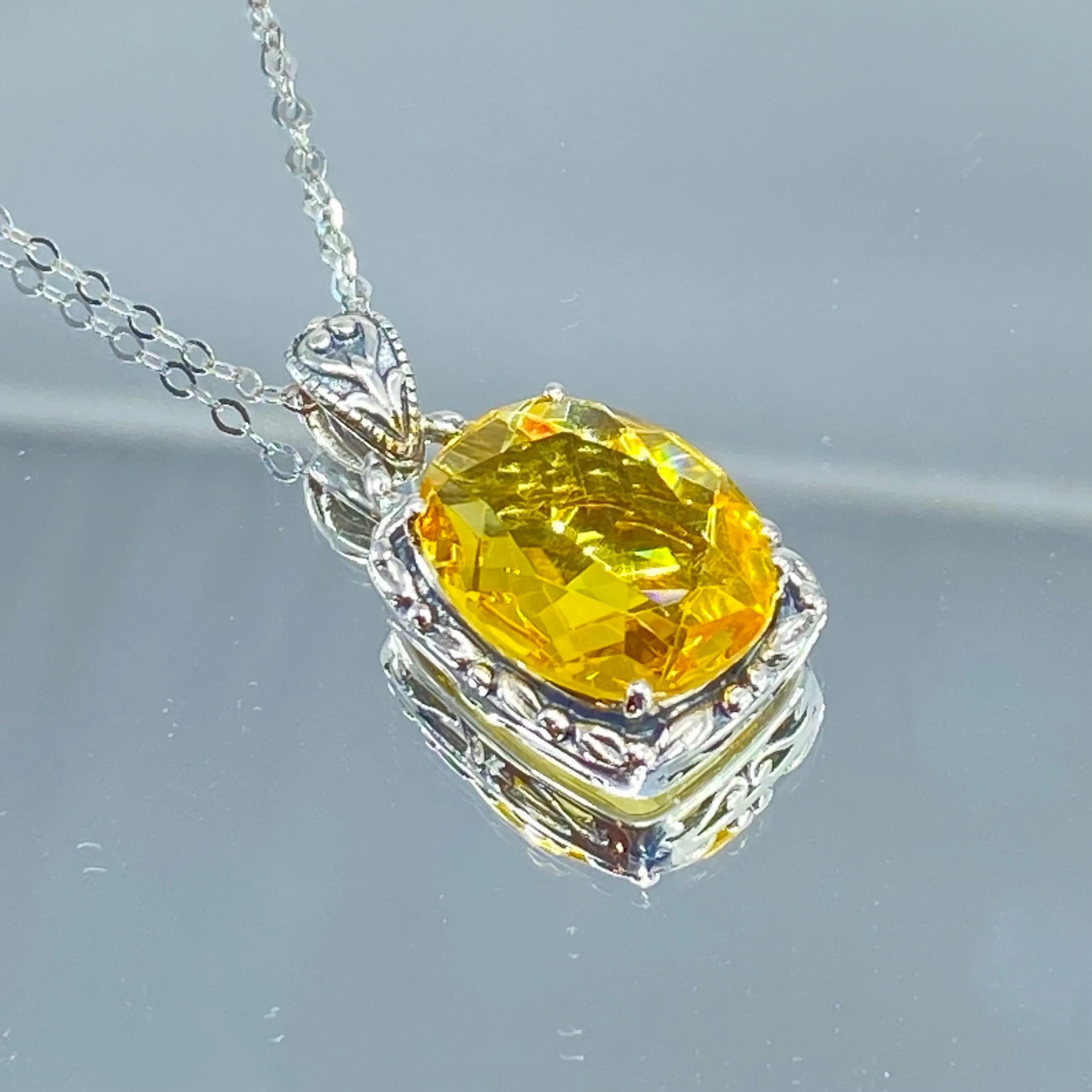Citrine Pendant, Yellow Art Nouveau Necklace #P120