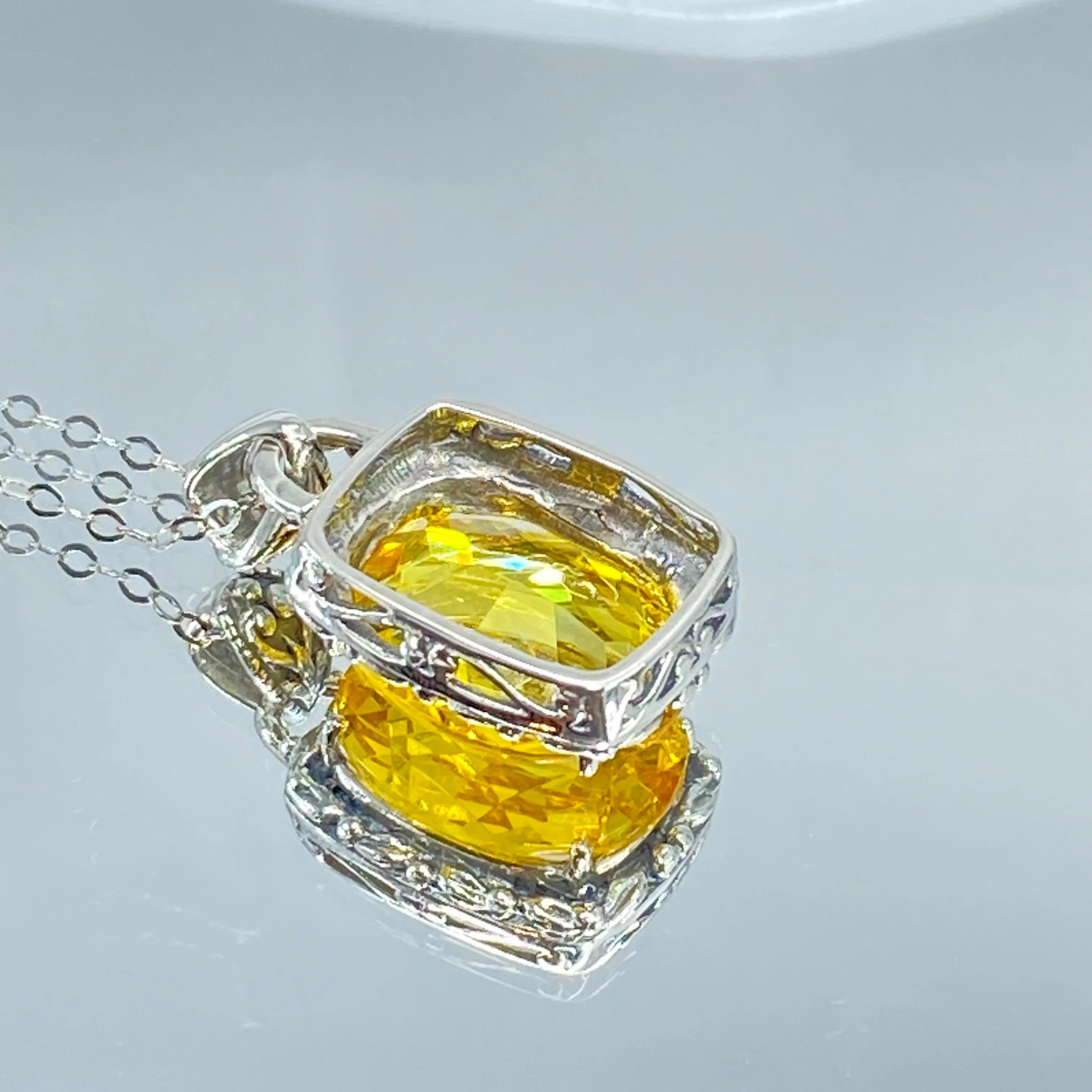 Citrine Pendant, Yellow Art Nouveau Necklace #P120
