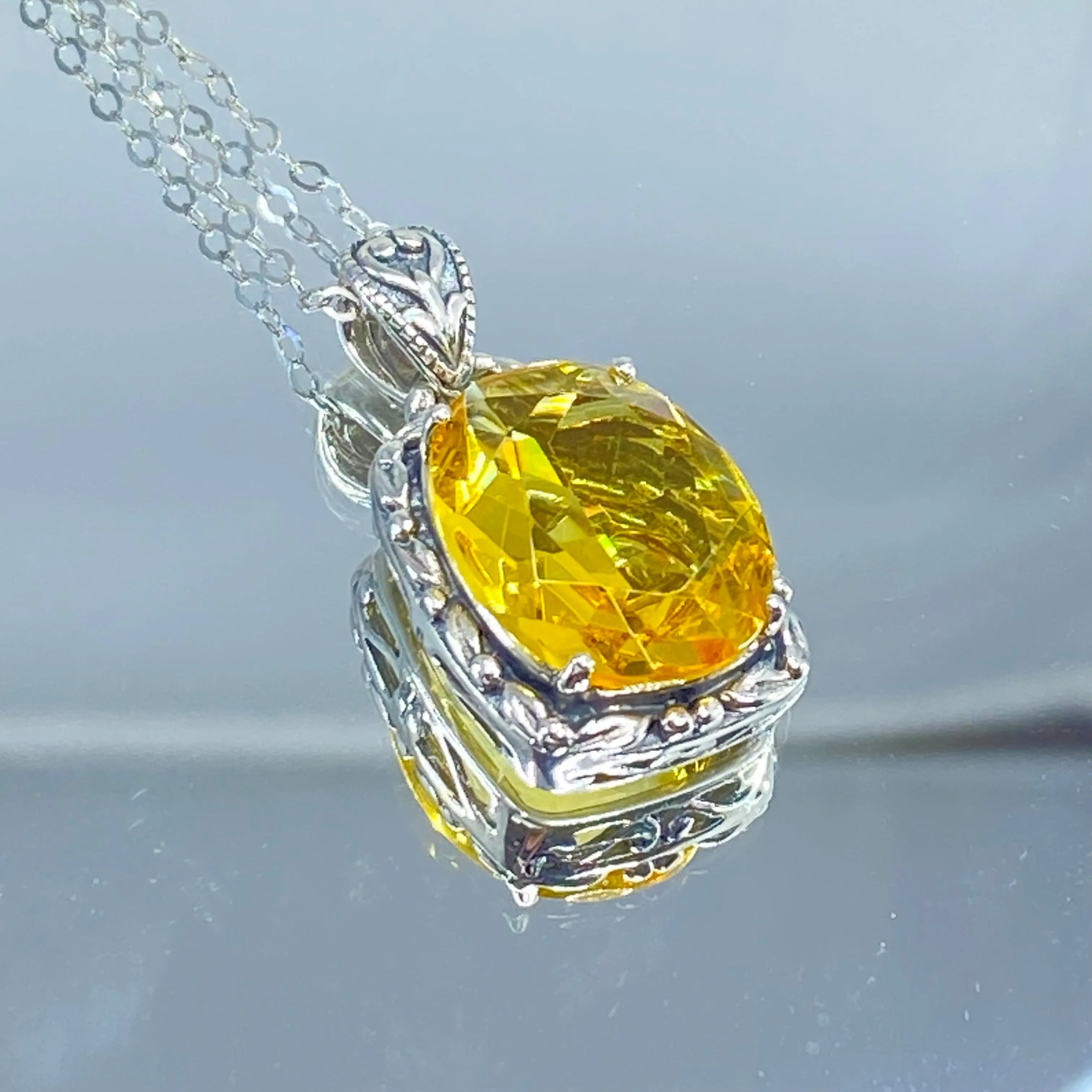 Citrine Pendant, Yellow Art Nouveau Necklace #P120
