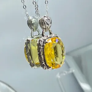 Citrine Pendant, Yellow Art Nouveau Necklace #P120