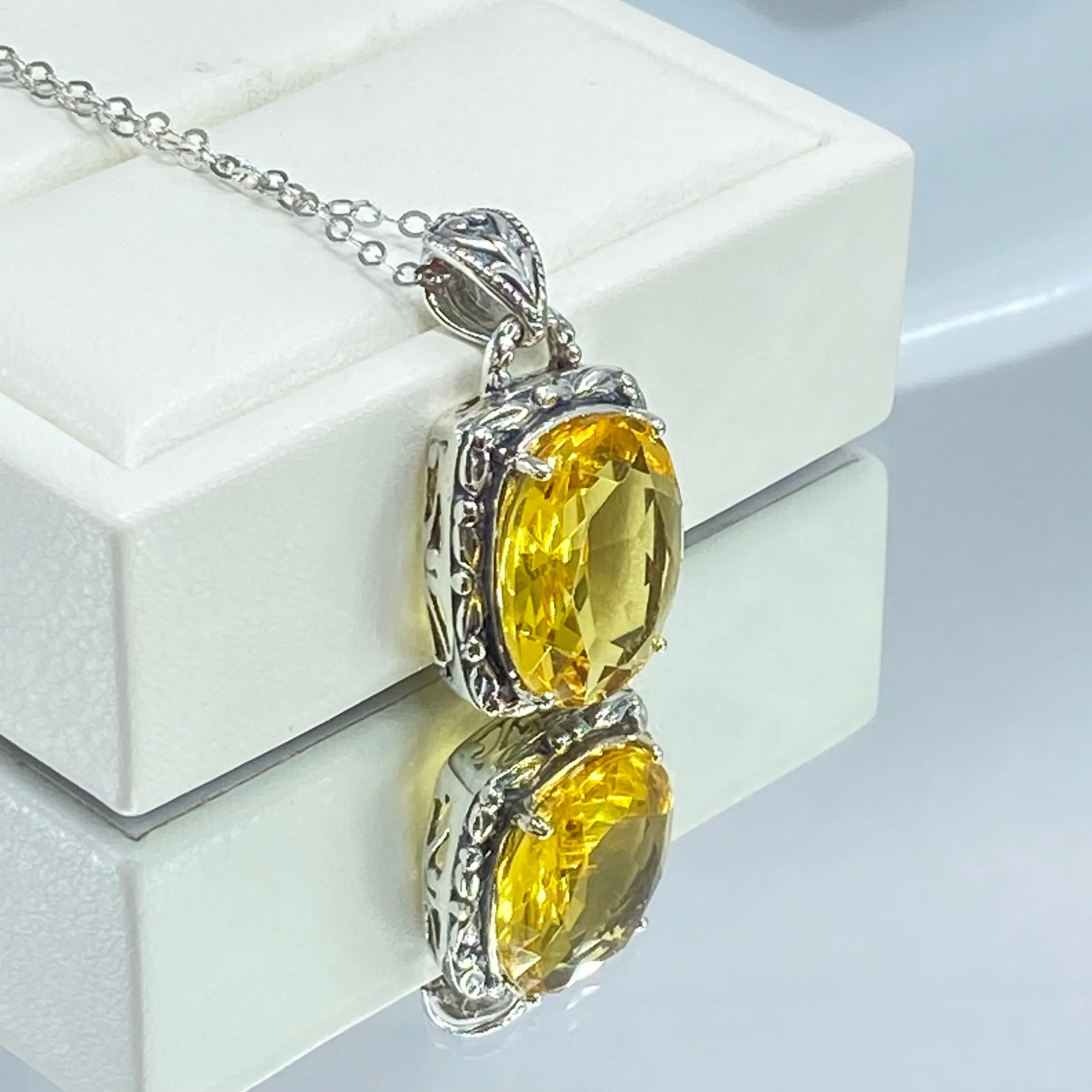 Citrine Pendant, Yellow Art Nouveau Necklace #P120