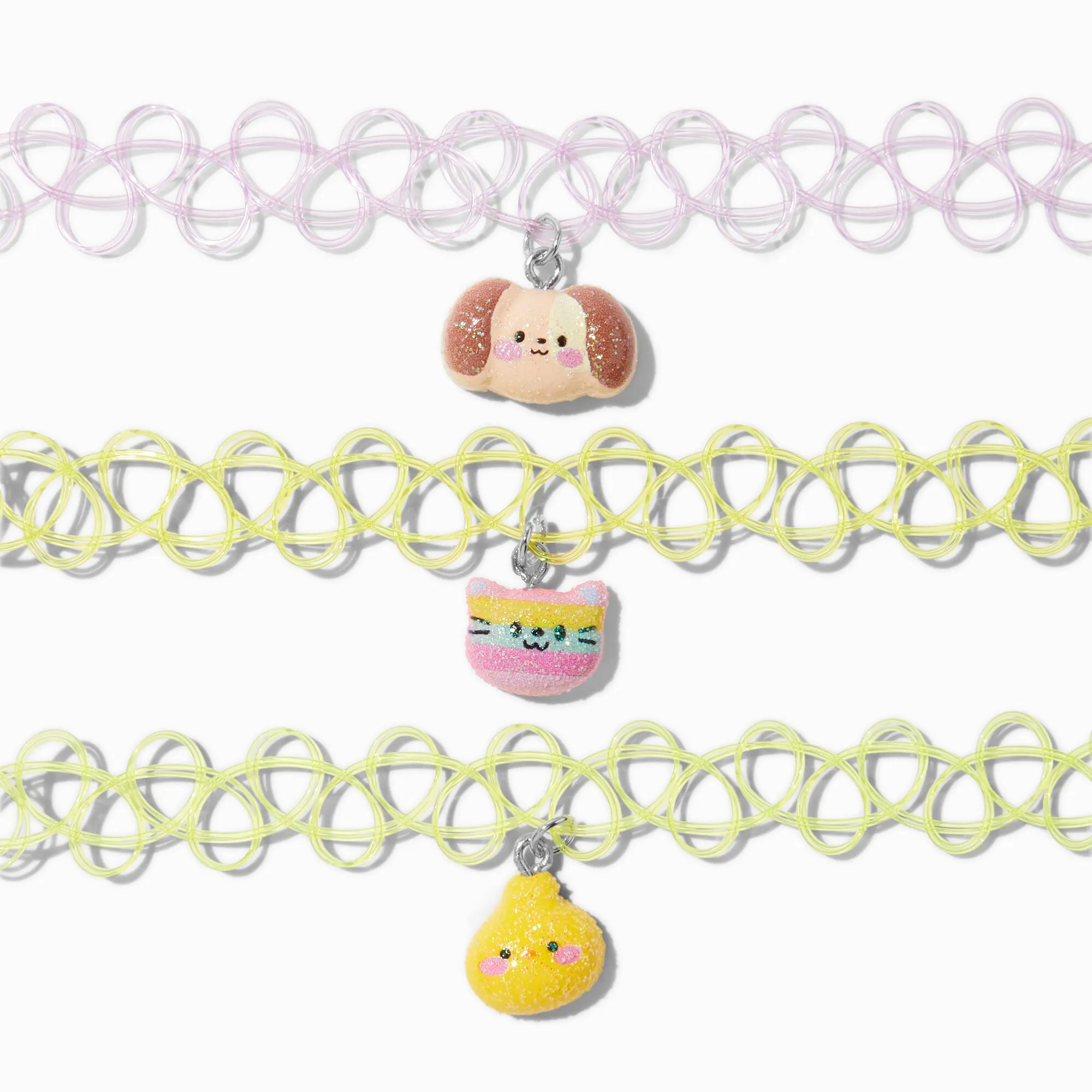 Claire's Club Pastel Glitter Critter Tattoo Choker Necklace Set | 3 Pack