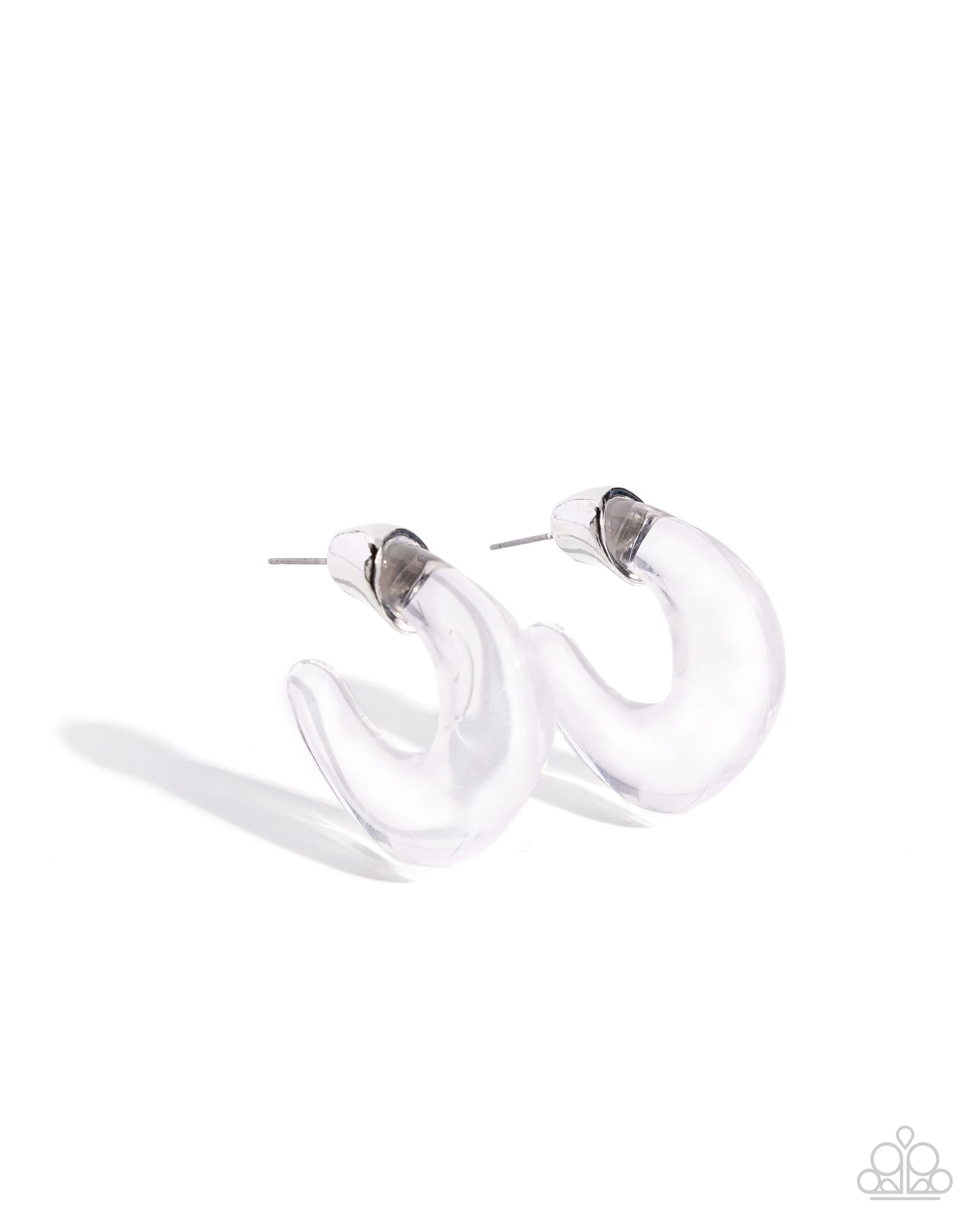 Clear Charm - White - Acrylic Paparazzi Hoop Earrings