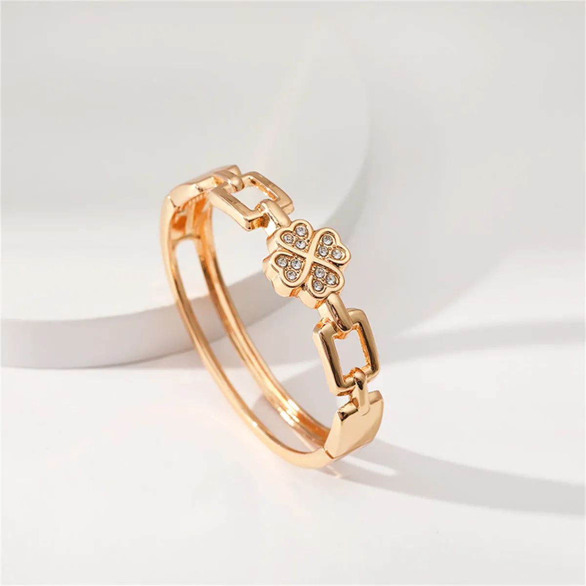 Clear Cubic Zirconia & 18K Gold-Plated Clover Charm Bangle
