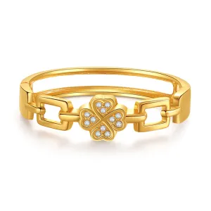 Clear Cubic Zirconia & 18K Gold-Plated Clover Charm Bangle
