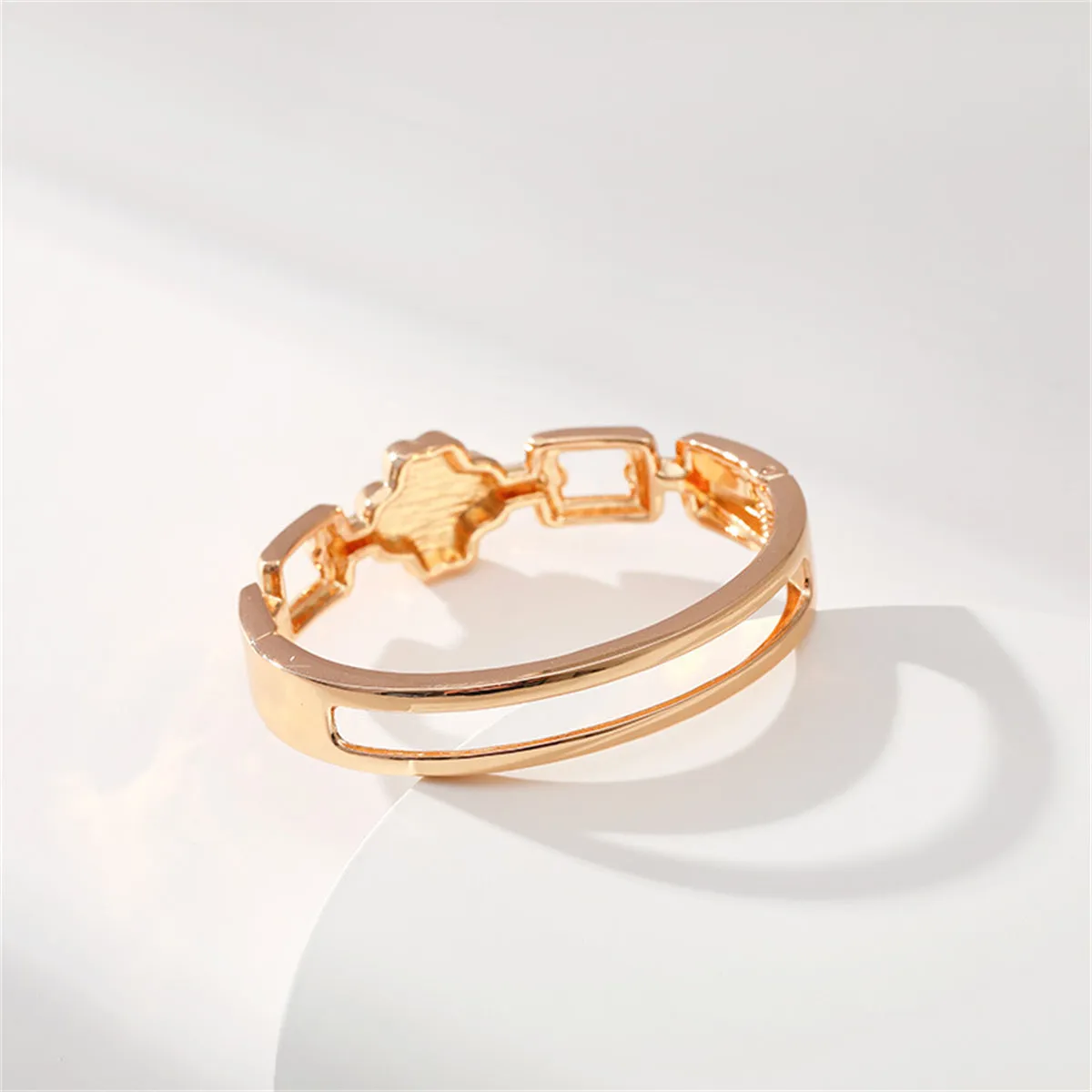 Clear Cubic Zirconia & 18K Gold-Plated Clover Charm Bangle
