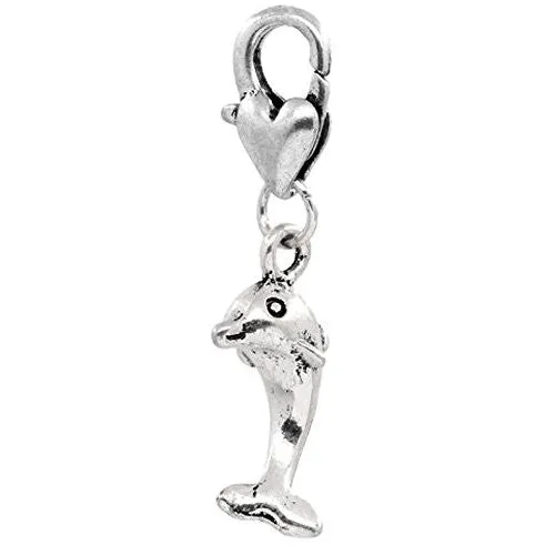Clip on Dolphin Charm Pendant for European Jewelry w/ Lobster Clasp