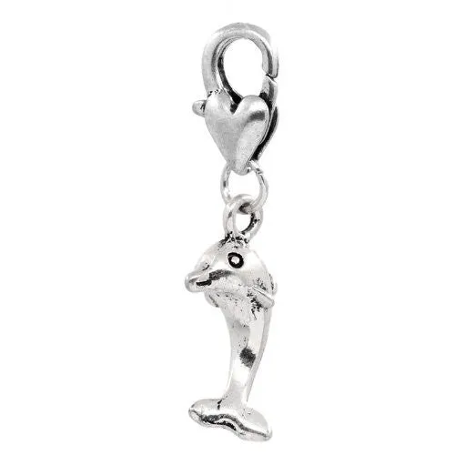 Clip on Dolphin Charm Pendant for European Jewelry w/ Lobster Clasp