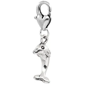 Clip on Dolphin Charm Pendant for European Jewelry w/ Lobster Clasp