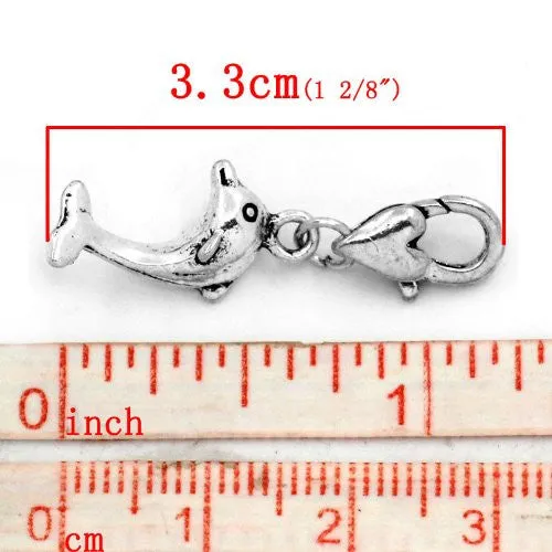 Clip on Dolphin Charm Pendant for European Jewelry w/ Lobster Clasp