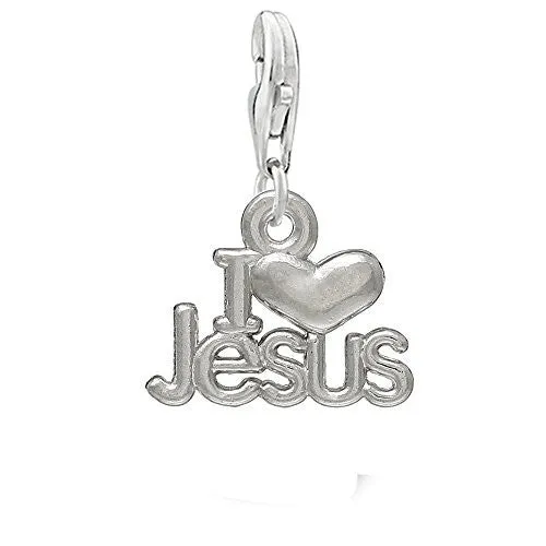 Clip on I Love Jesus Dangle Charm Pendant for European Clip on Charm Jewelry w/ Lobster Clasp
