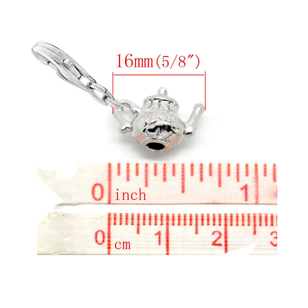 Clip on Tea Pot Tea Time Charm for European Jewelry with Lobster Clasp