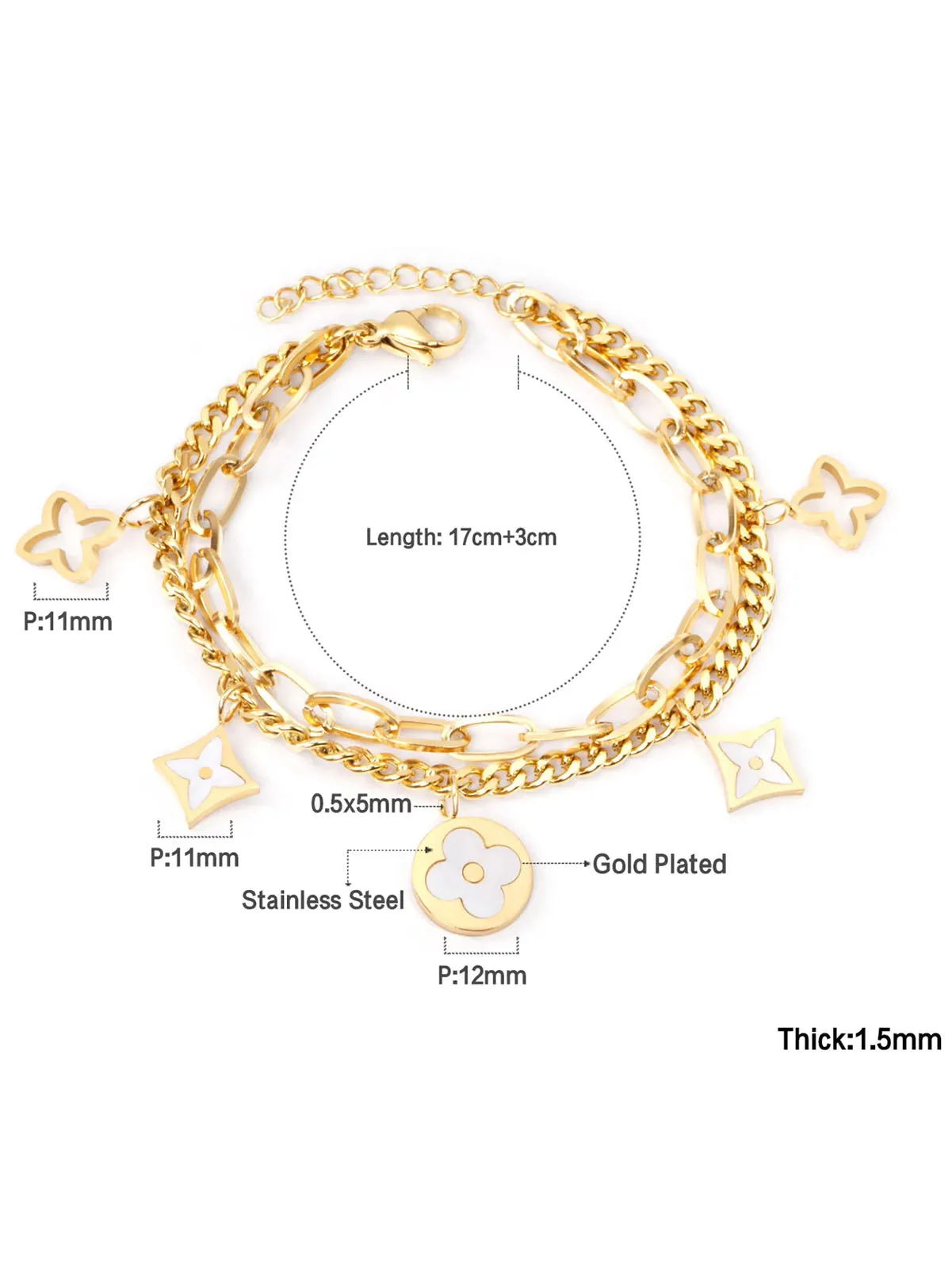 Clover Charm Layered Chain Bracelet - FD ⚡