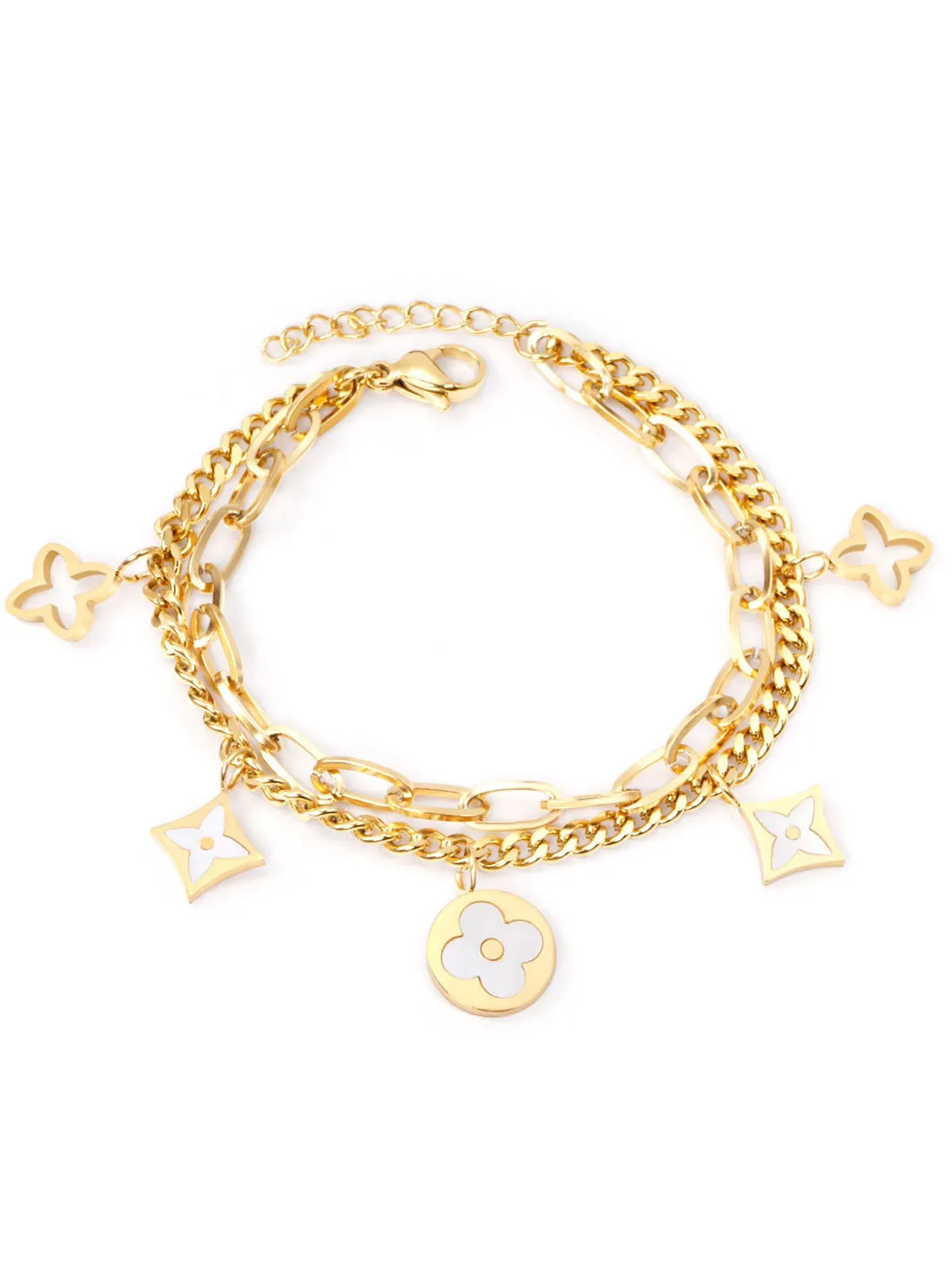 Clover Charm Layered Chain Bracelet - FD ⚡