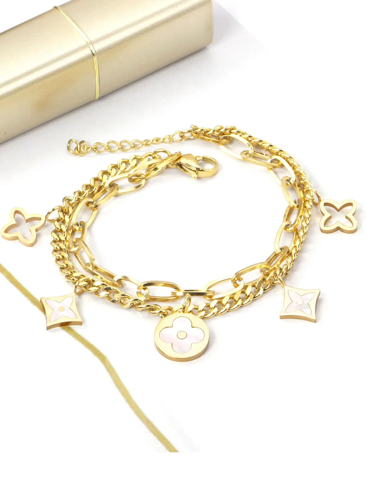 Clover Charm Layered Chain Bracelet - FD ⚡