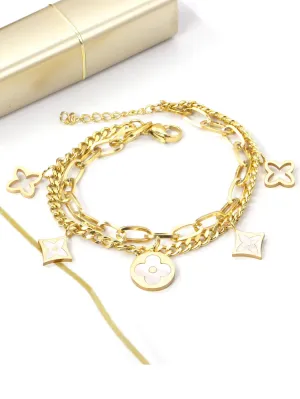 Clover Charm Layered Chain Bracelet - FD ⚡