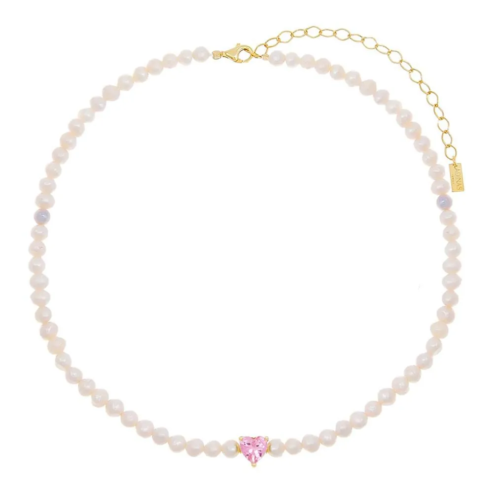 Colored CZ Heart Pearl Choker