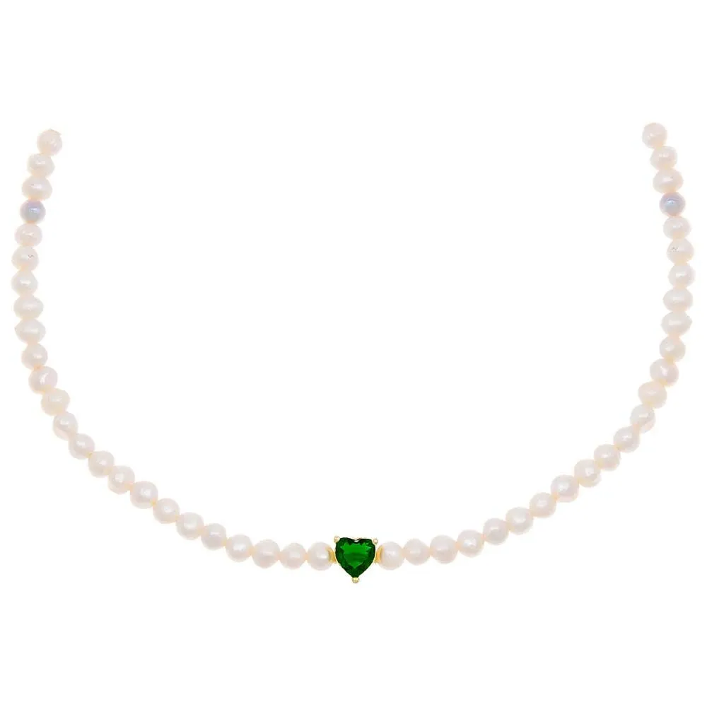 Colored CZ Heart Pearl Choker