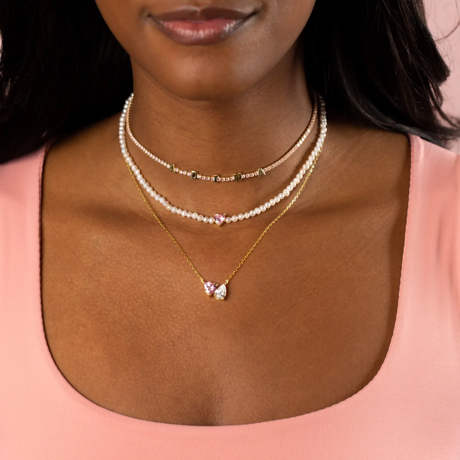 Colored CZ Heart Pearl Choker