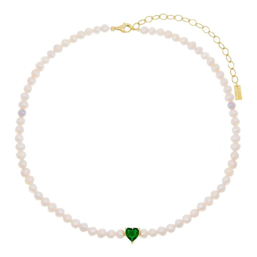 Colored CZ Heart Pearl Choker