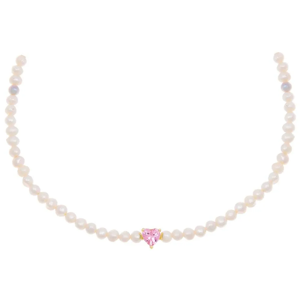 Colored CZ Heart Pearl Choker
