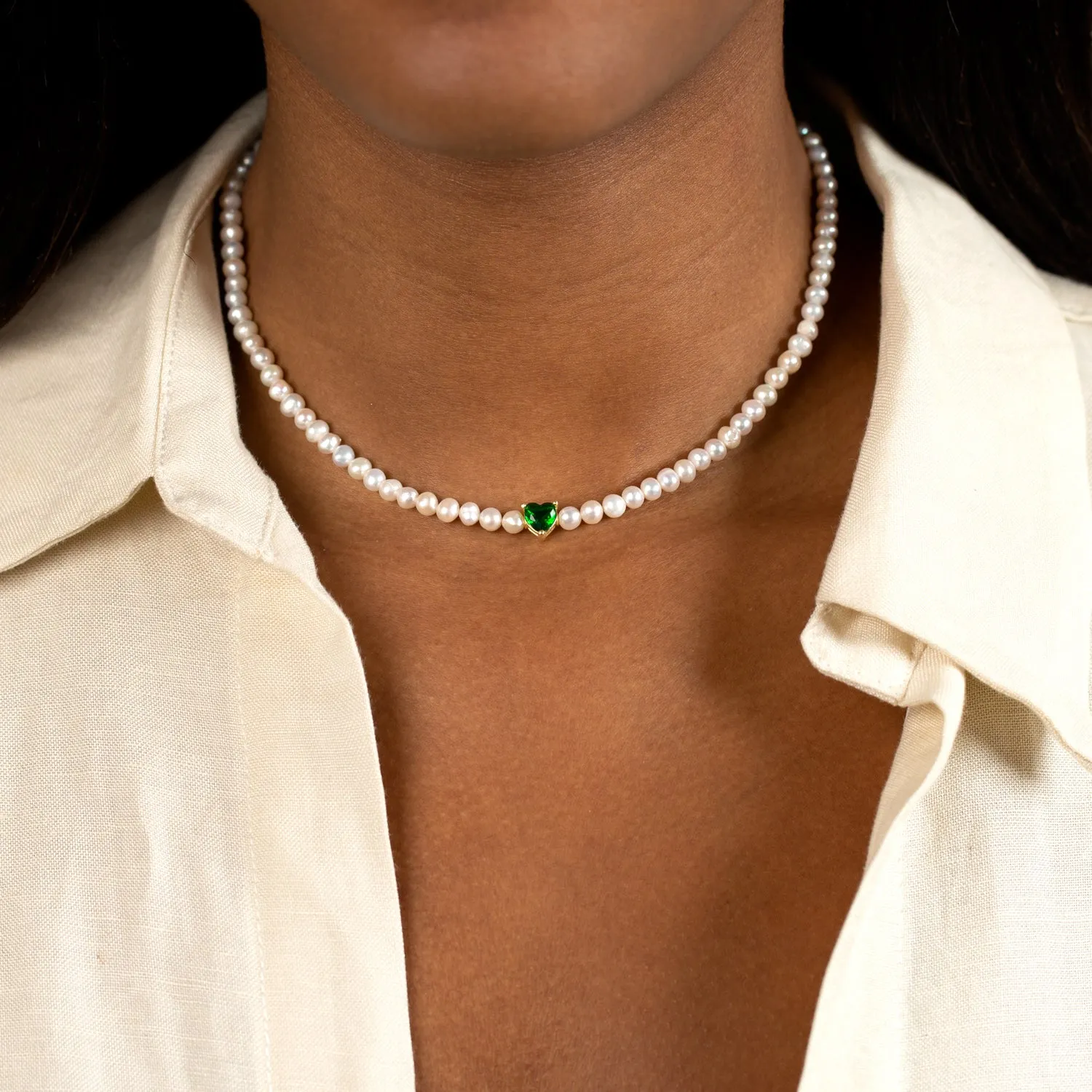 Colored CZ Heart Pearl Choker